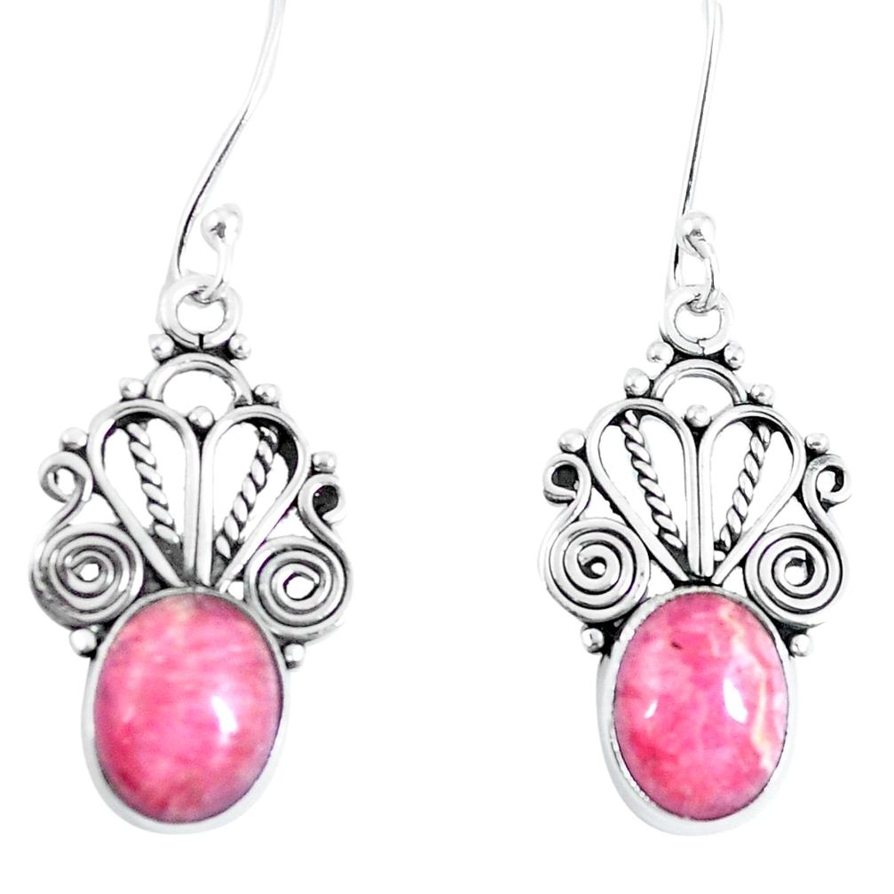 Natural pink rhodochrosite inca rose (argentina) 925 silver earrings d30138