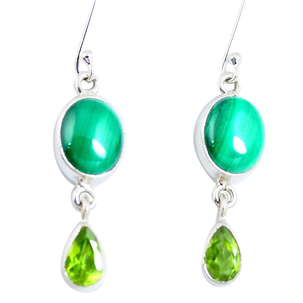 Natural green malachite (pilot's stone) 925 silver dangle earrings d30139