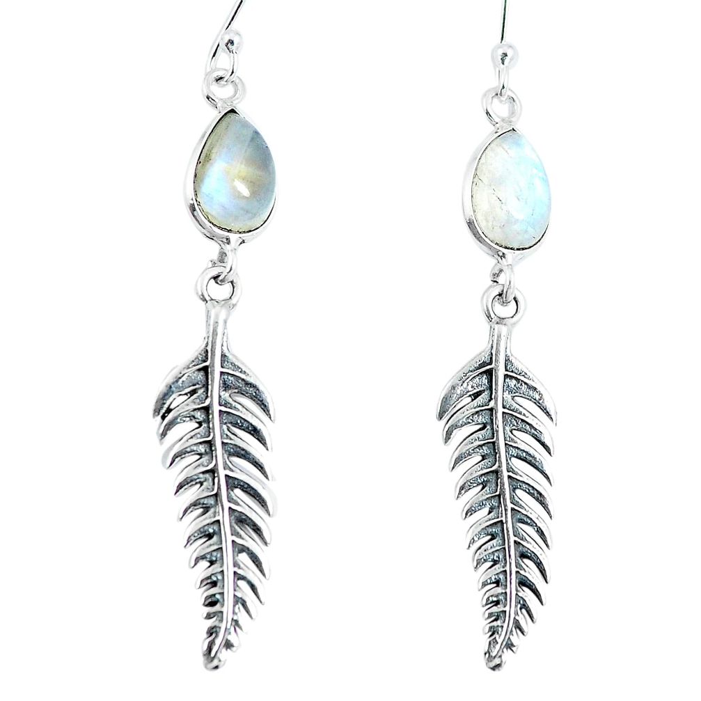 925 silver natural rainbow moonstone deltoid leaf earrings jewelry d30140