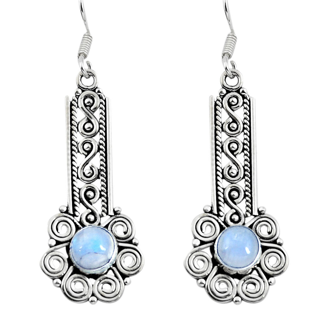 Natural rainbow moonstone 925 sterling silver dangle earrings d30149