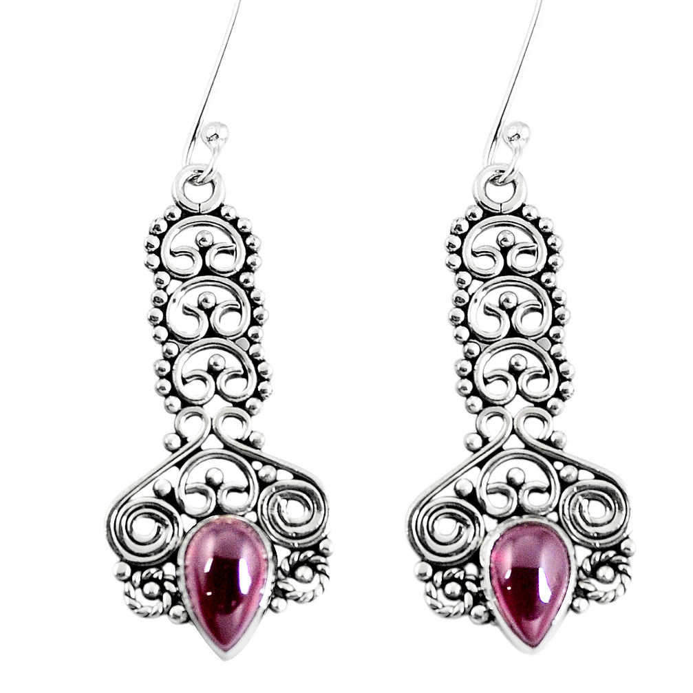 Natural red garnet 925 sterling silver dangle earrings jewelry d30151