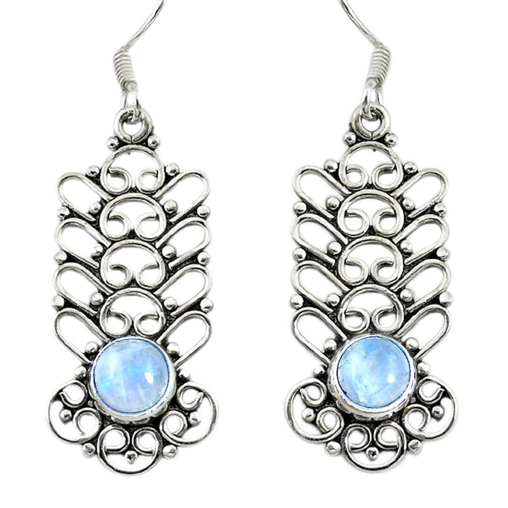 Natural rainbow moonstone 925 sterling silver dangle earrings d30153