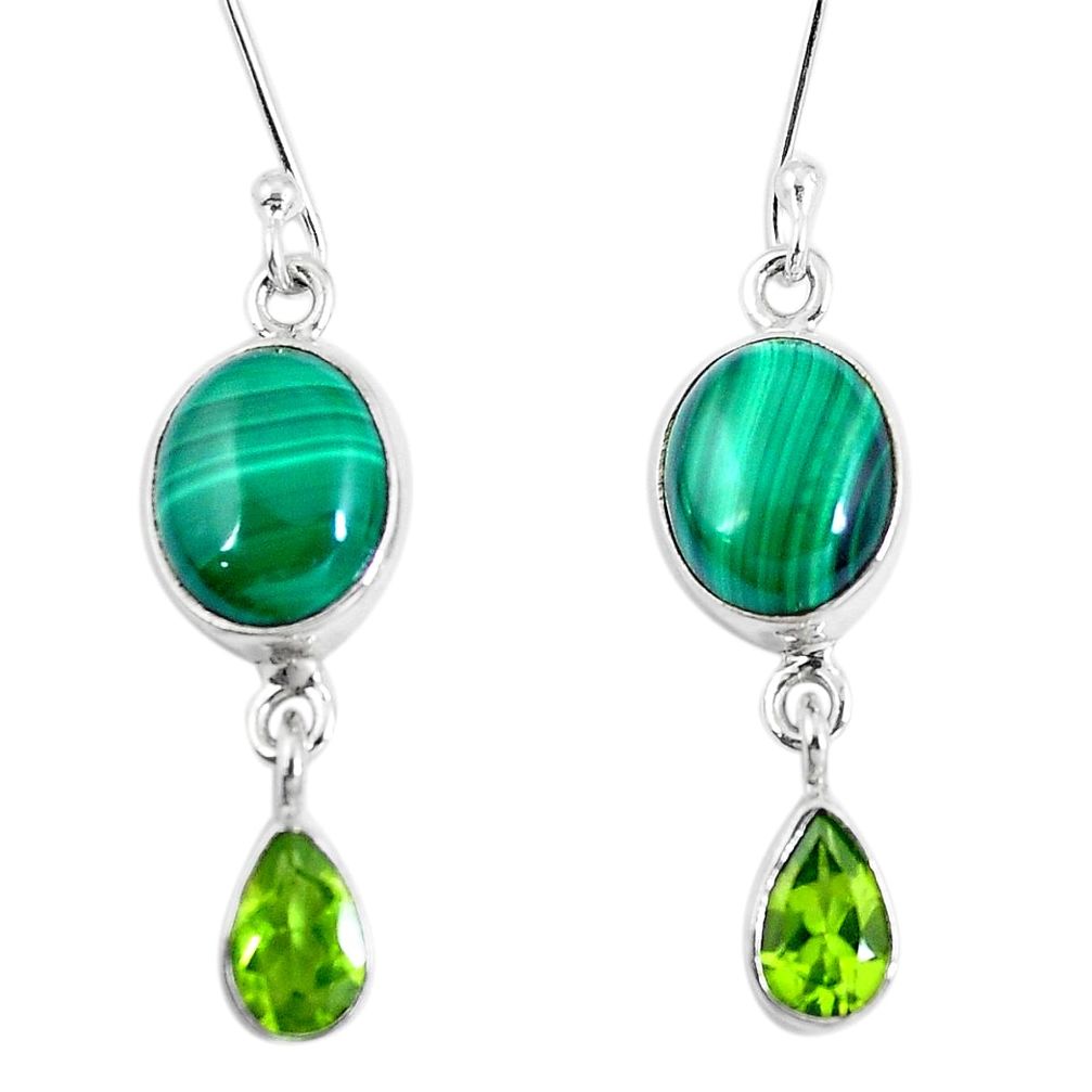 Natural green malachite (pilot's stone) 925 silver dangle earrings d30156