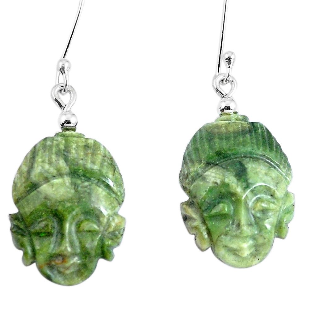 925 silver natural green rainforest rhyolite jasper buddha charm earrings d30160