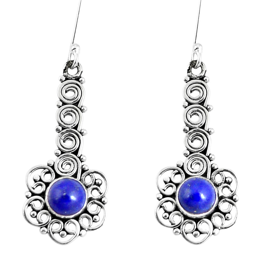 Natural blue lapis lazuli 925 sterling silver dangle earrings d30165