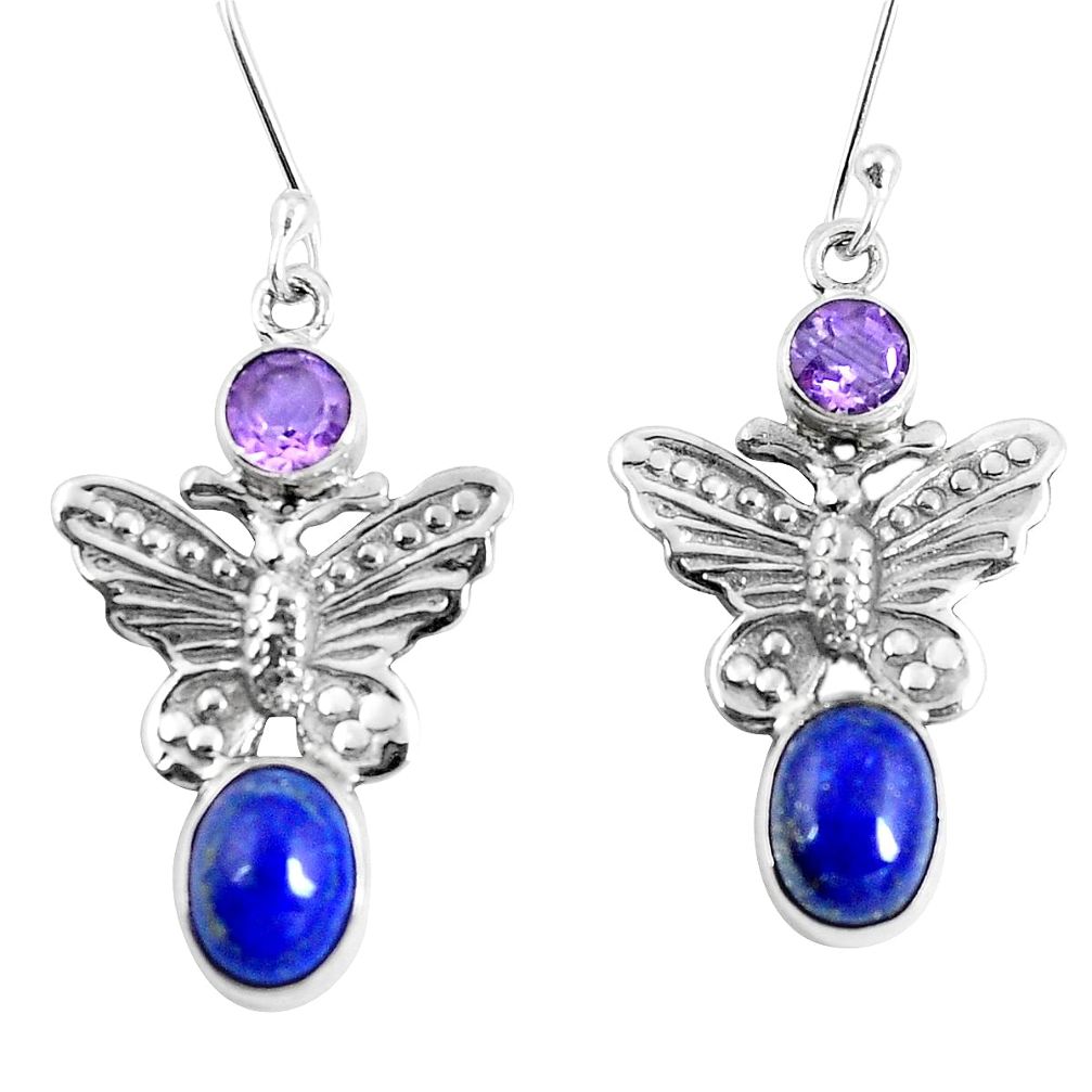 Natural blue lapis lazuli amethyst 925 silver butterfly earrings d30181