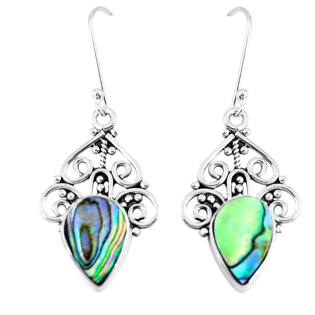 Natural green abalone paua seashell 925 silver dangle earrings d30186