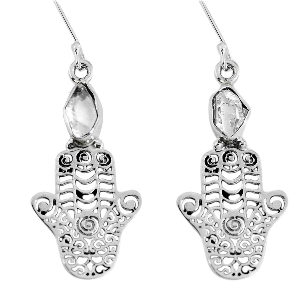 Natural white herkimer diamond 925 silver hand of god hamsa earrings d30188