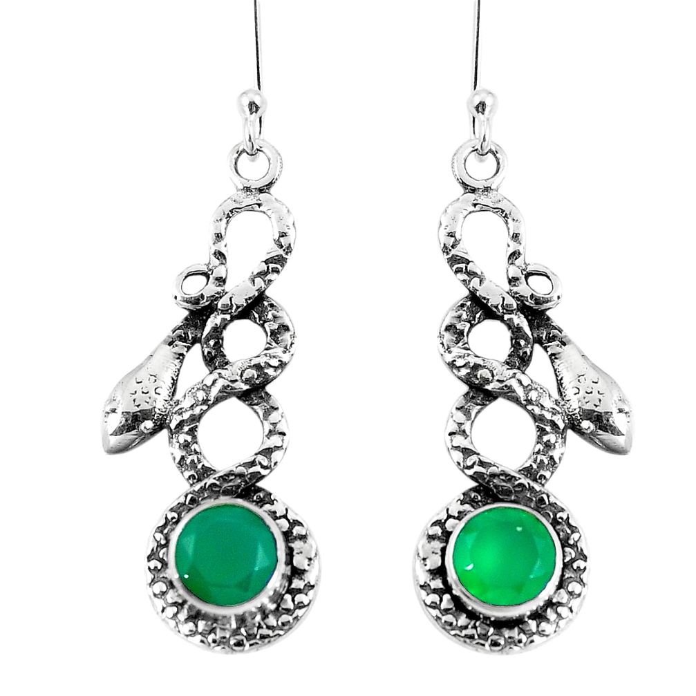 Natural green chalcedony 925 sterling silver snake earrings d30191