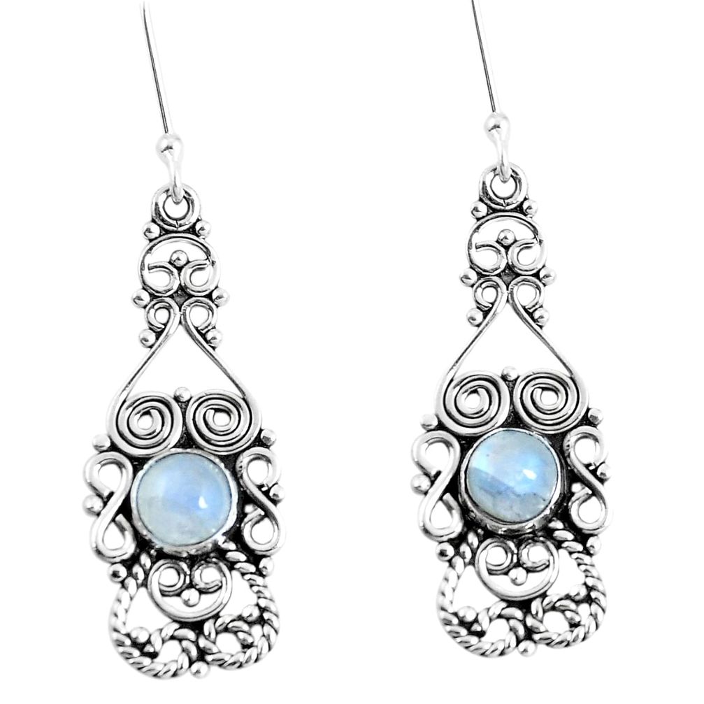 Natural rainbow moonstone 925 sterling silver dangle earrings d30192