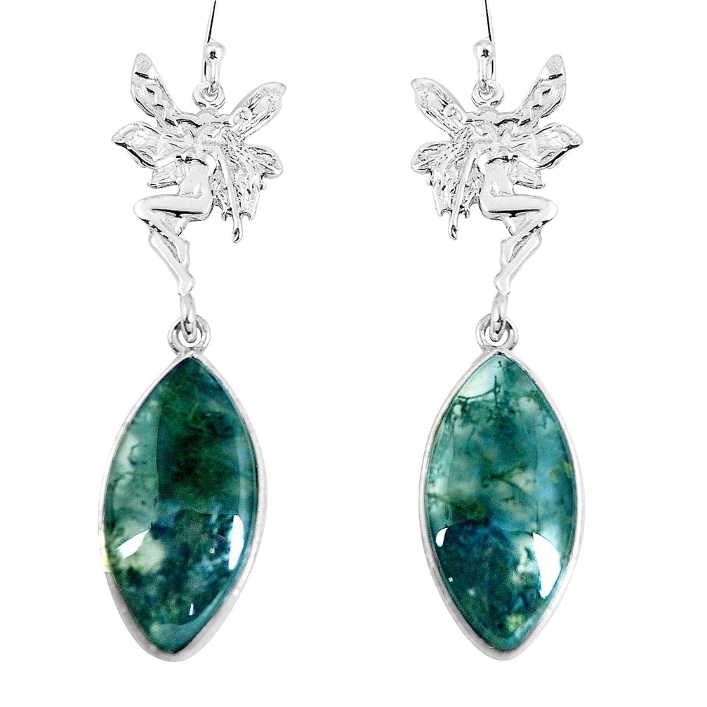 925 silver natural green moss agate angel wings fairy earrings jewelry d30199