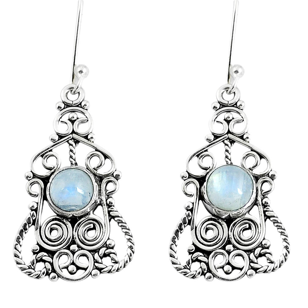 Natural rainbow moonstone 925 sterling silver dangle earrings d30202