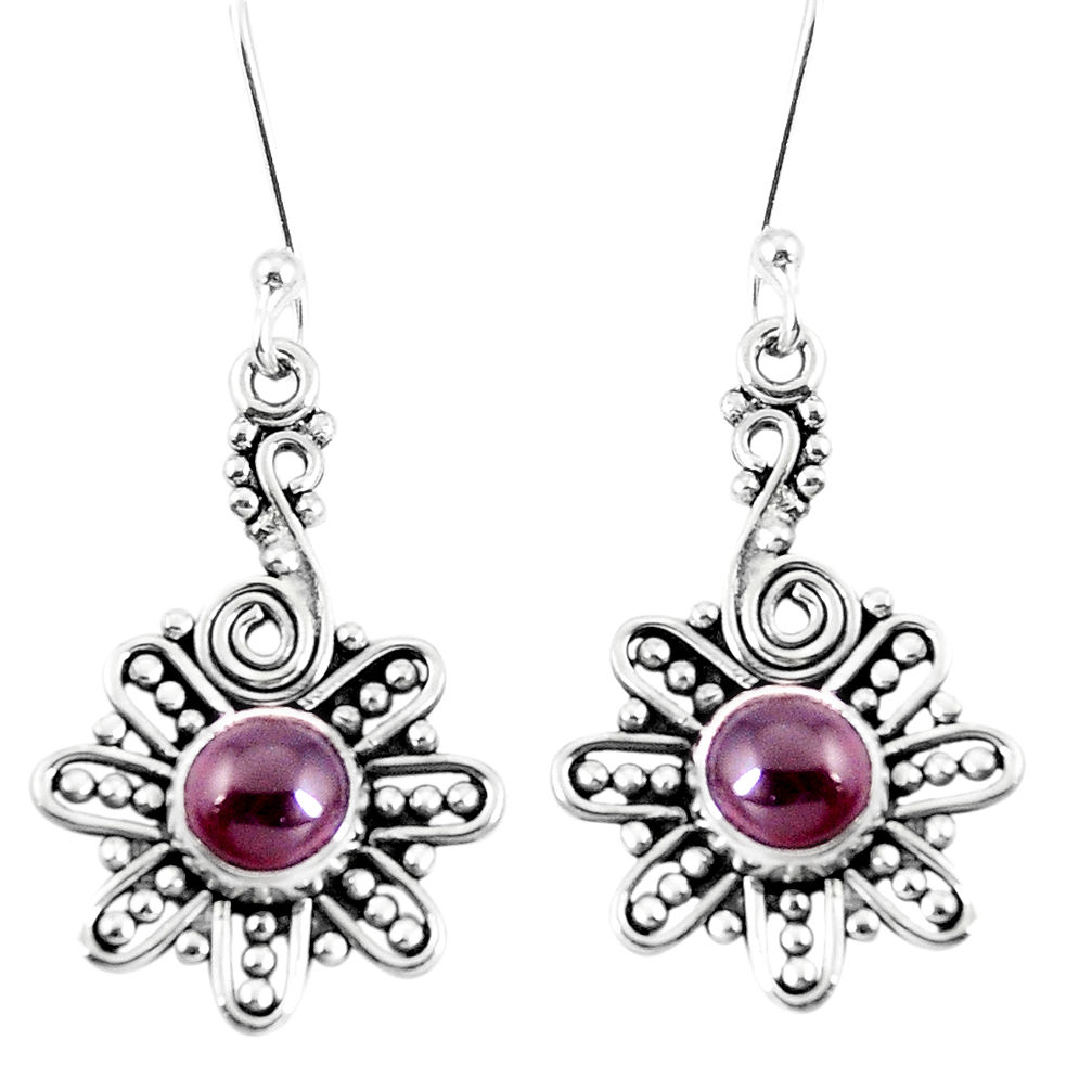 Natural red garnet 925 sterling silver dangle earrings jewelry d30208