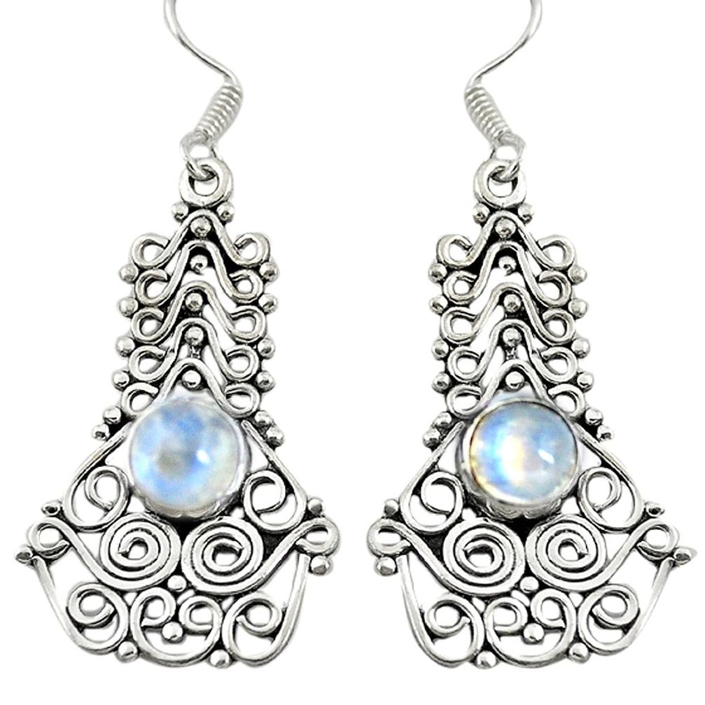 Natural rainbow moonstone 925 sterling silver dangle earrings d30225