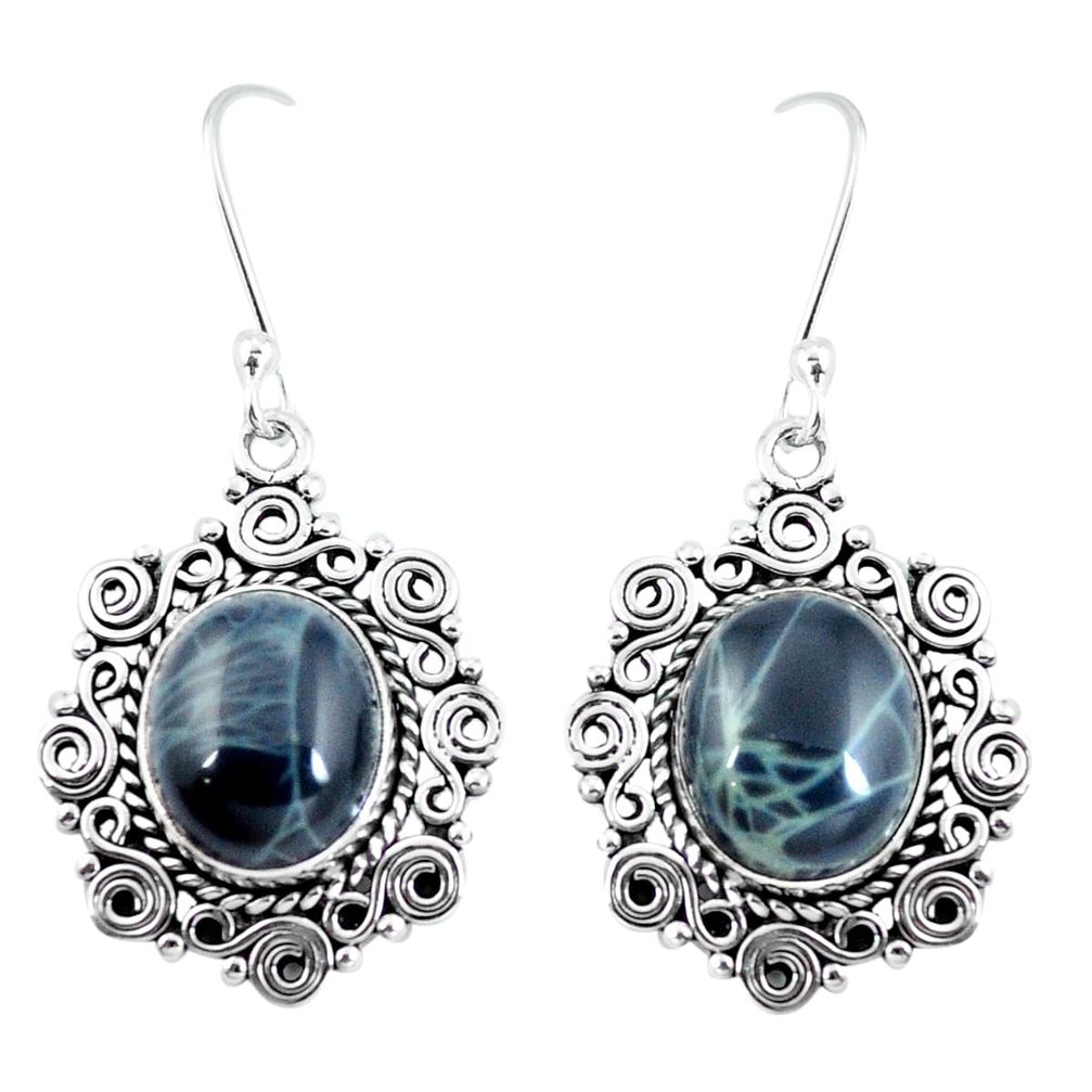 Natural spider web obsidian 925 sterling silver dangle earrings d30226