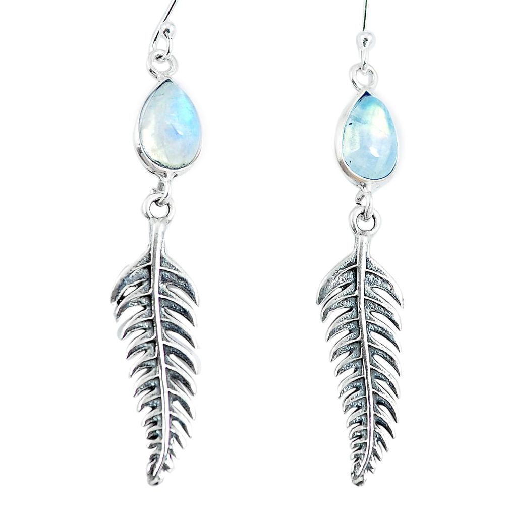 Natural rainbow moonstone 925 silver deltoid leaf earrings jewelry d30228