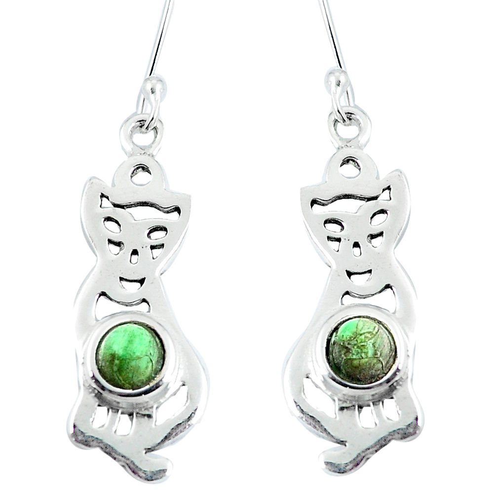 Green copper turquoise 925 sterling silver cat earrings jewelry d30231