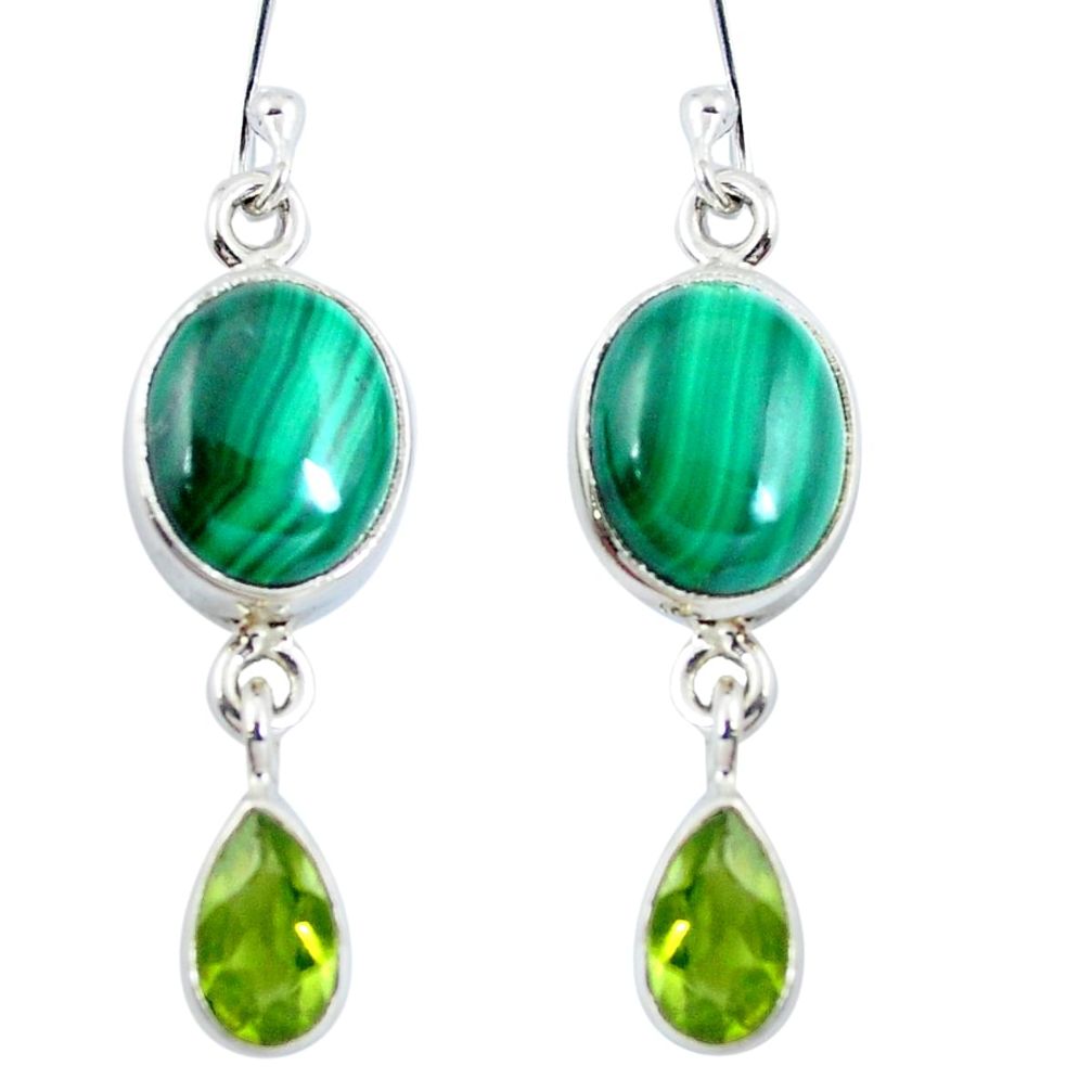 Natural green malachite (pilot's stone) 925 silver dangle earrings d30242