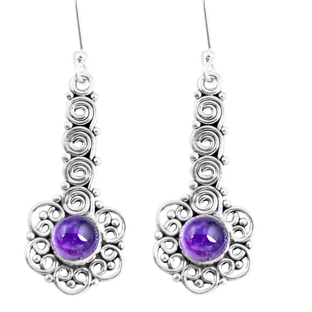 Natural purple amethyst 925 sterling silver dangle earrings d30256