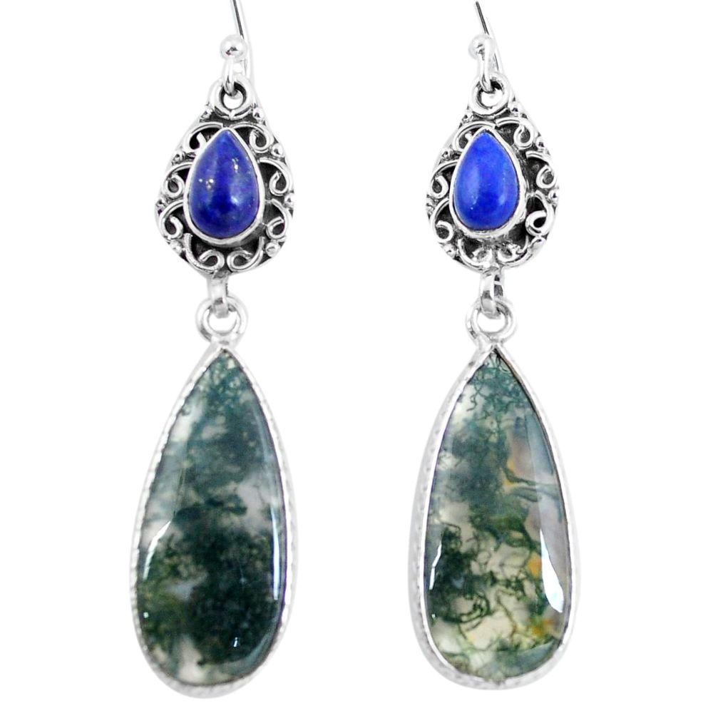 925 silver natural green moss agate lapis lazuli dangle earrings jewelry d30258