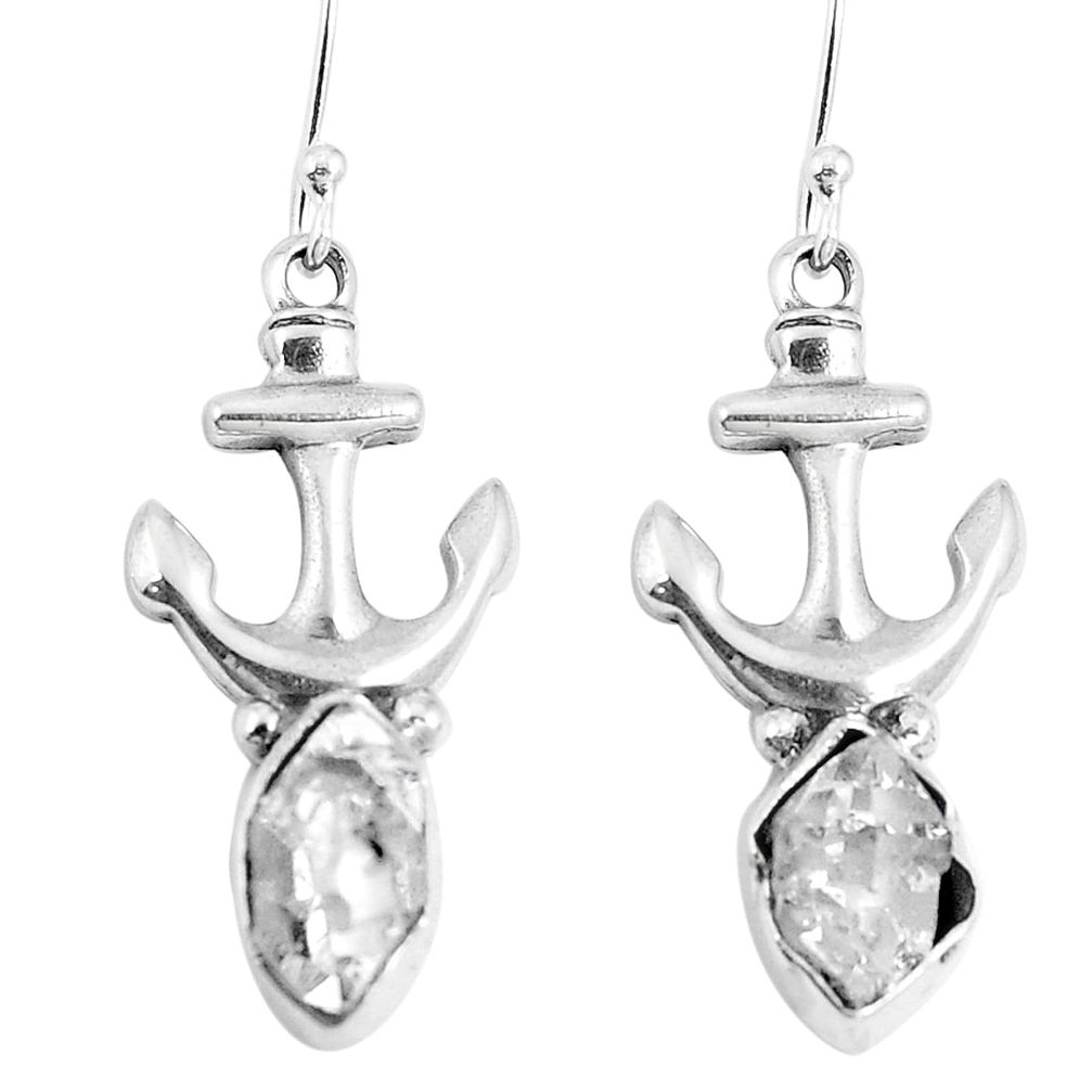 Natural white herkimer diamond 925 silver dangle anchor charm earrings d30265