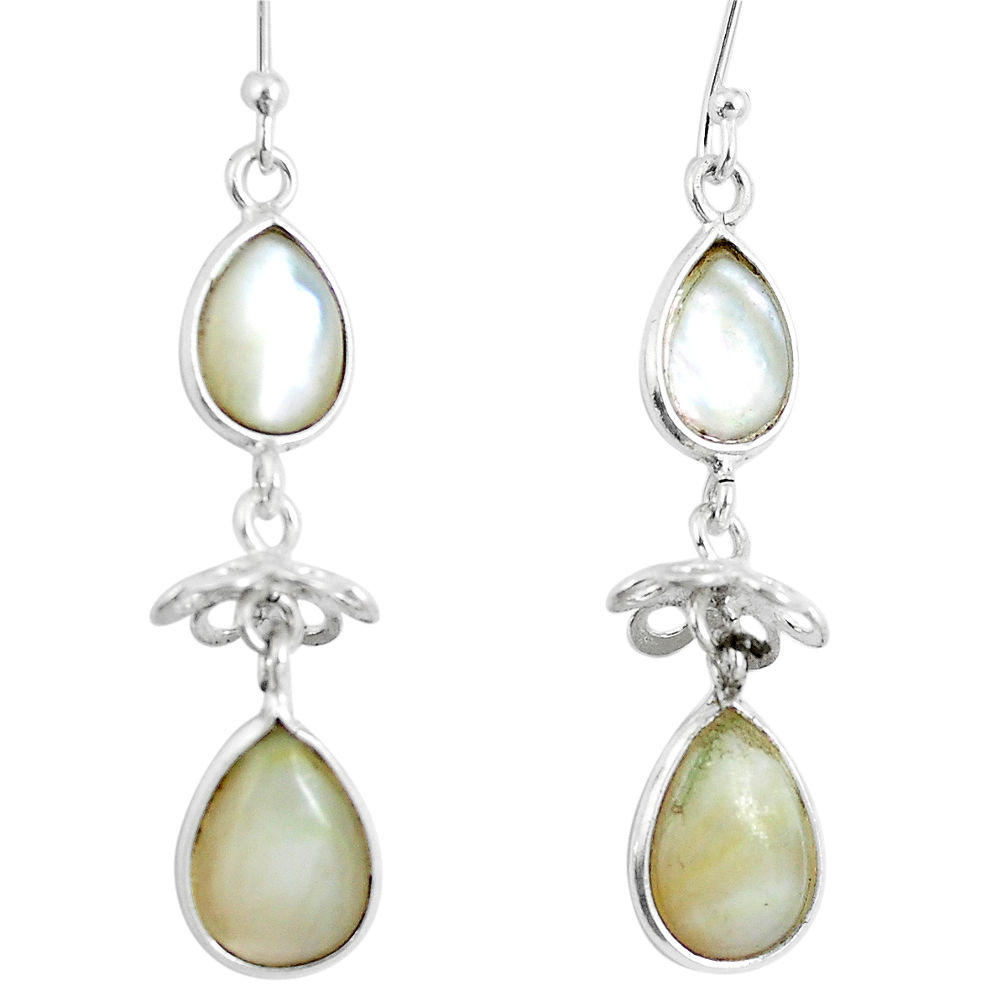 Natural white ceylon moonstone 925 silver dangle earrings d30276