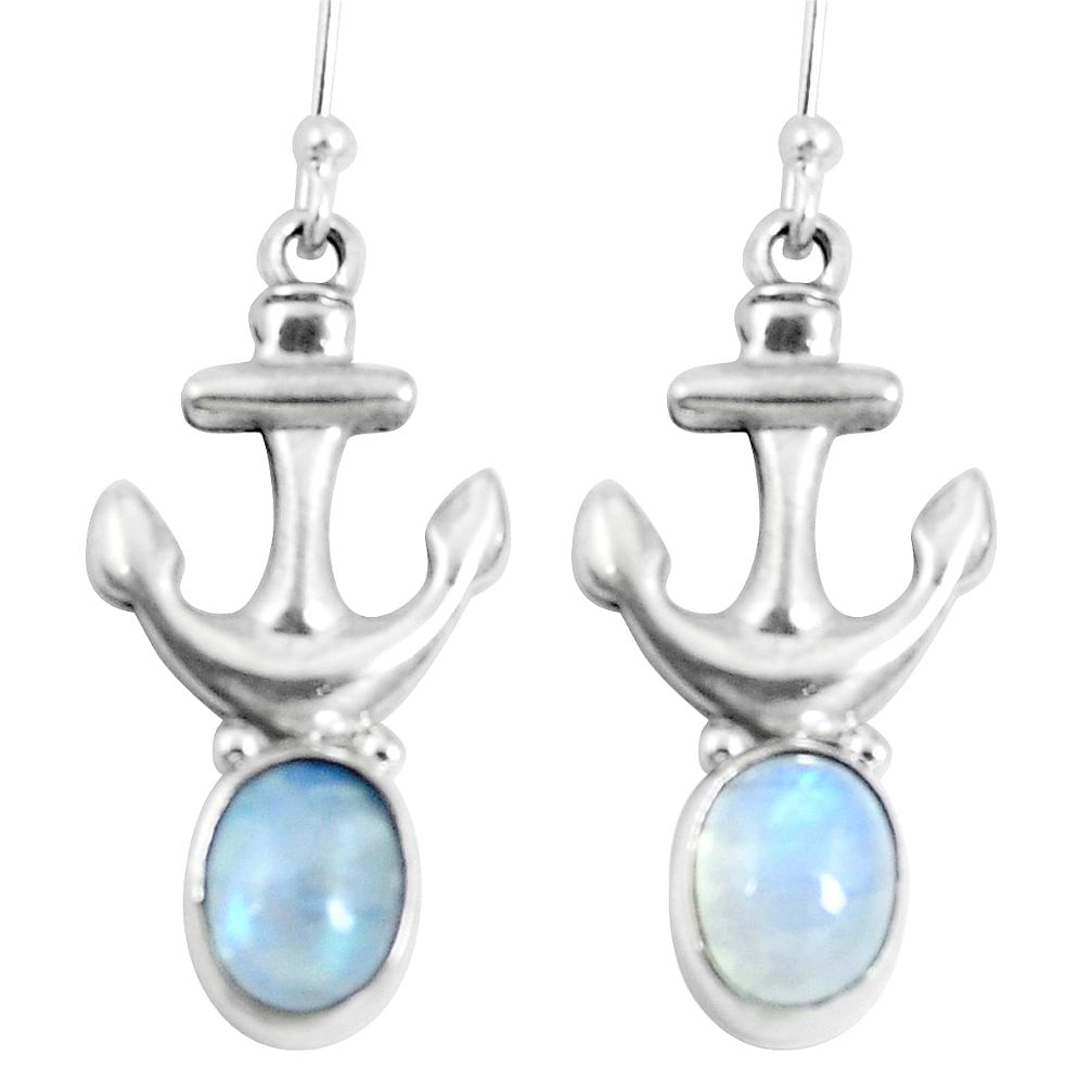 925 sterling silver natural rainbow moonstone anchor charm earrings d30280