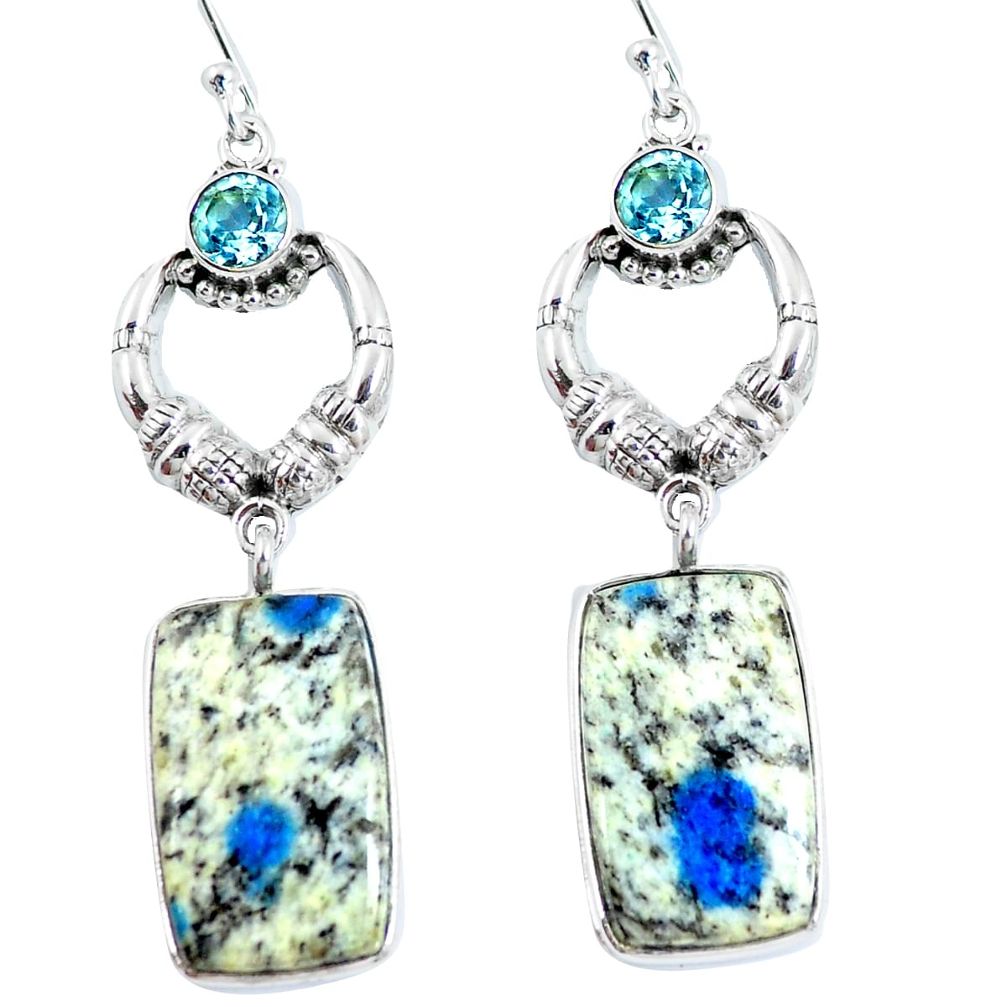 Natural k2 blue (azurite in quartz) 925 silver dangle earrings d30288