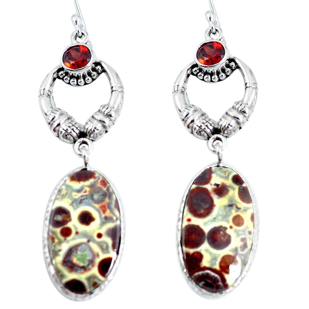 Natural multi color snakeskin jasper 925 silver dangle earrings d30289