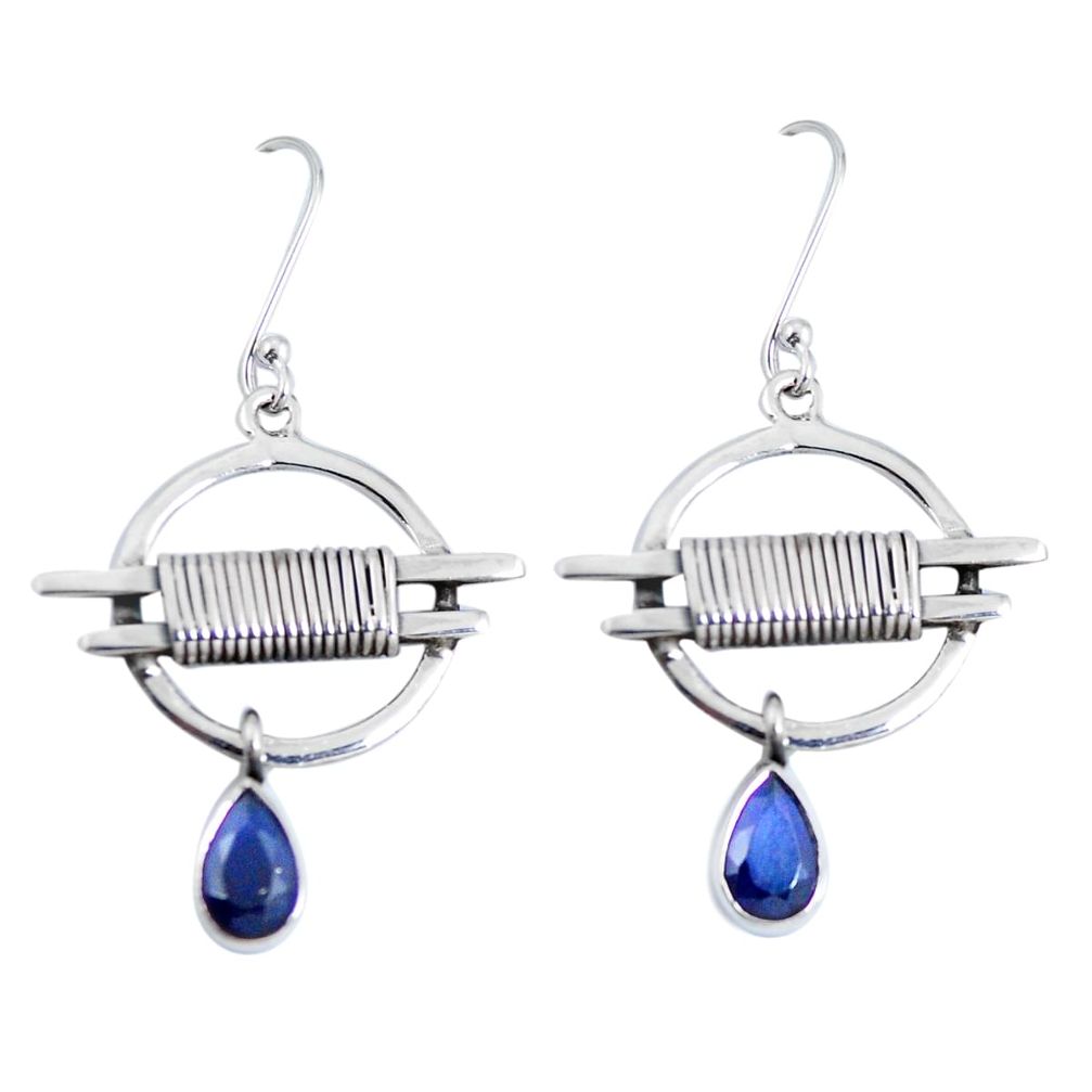 Natural blue sapphire 925 sterling silver dangle earrings jewelry d30294