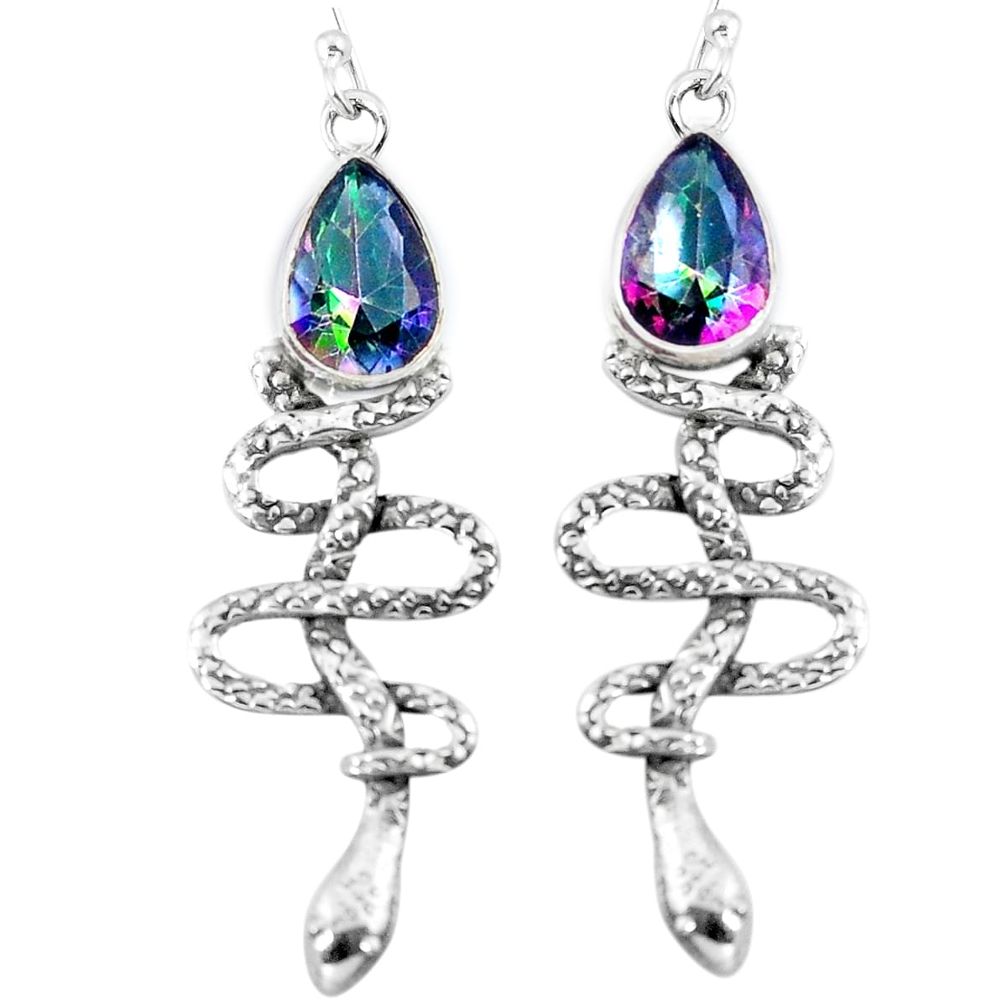 925 sterling silver multi color rainbow topaz dangle snake charm earrings d30299