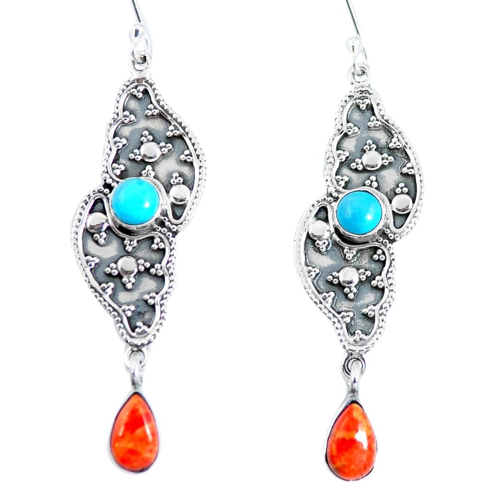 Red copper turquoise 925 sterling silver dangle earrings jewelry d30300