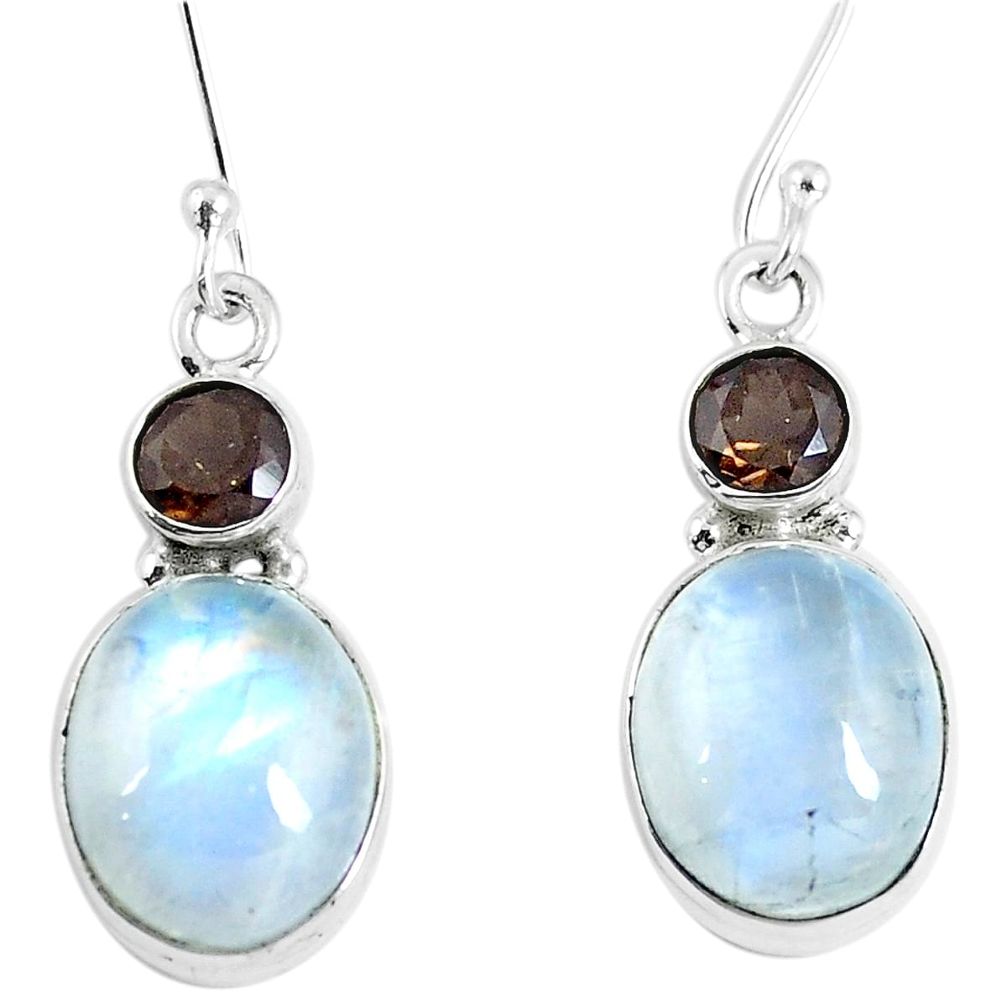 12.67cts natural rainbow moonstone smoky topaz 925 silver dangle earrings d30303