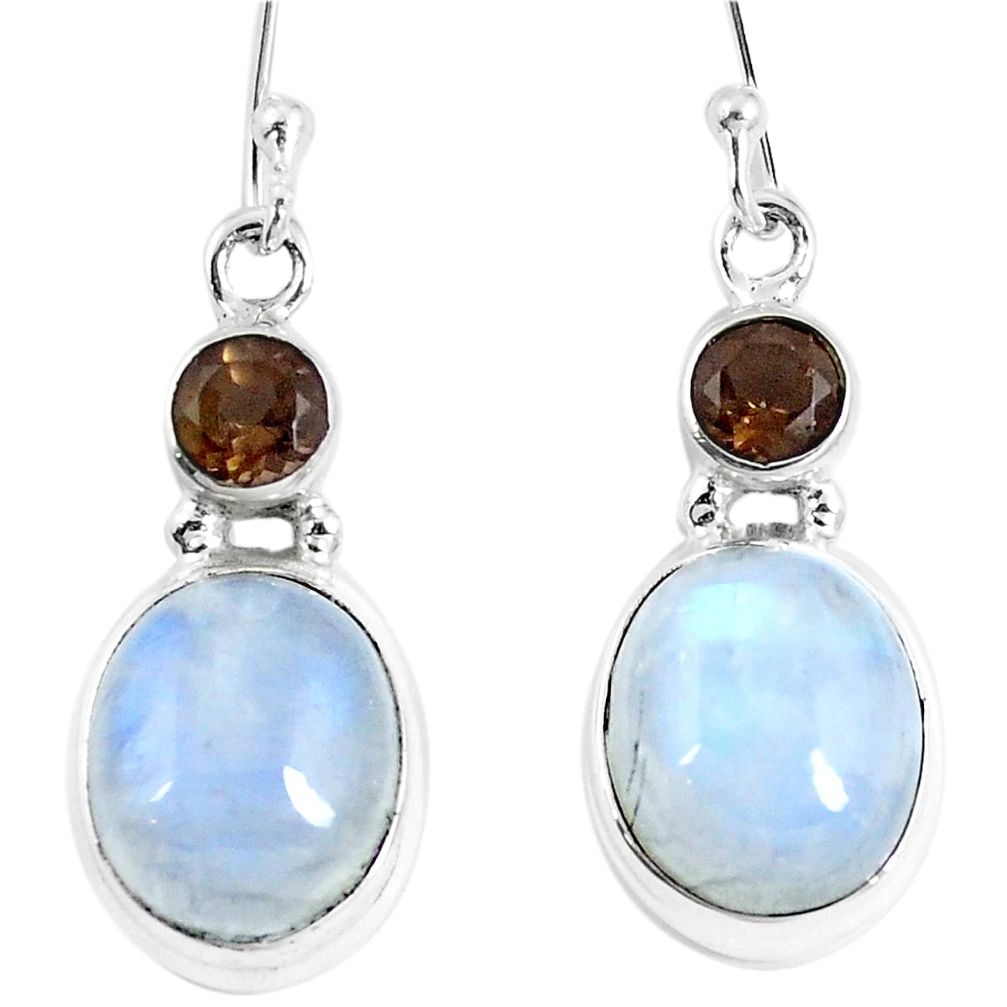 12.71cts natural rainbow moonstone smoky topaz 925 silver dangle earrings d30307