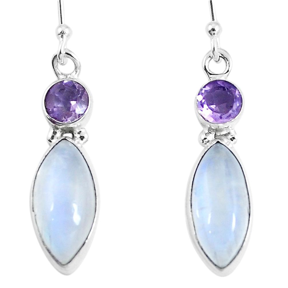 12.60cts natural rainbow moonstone amethyst 925 silver dangle earrings d30310