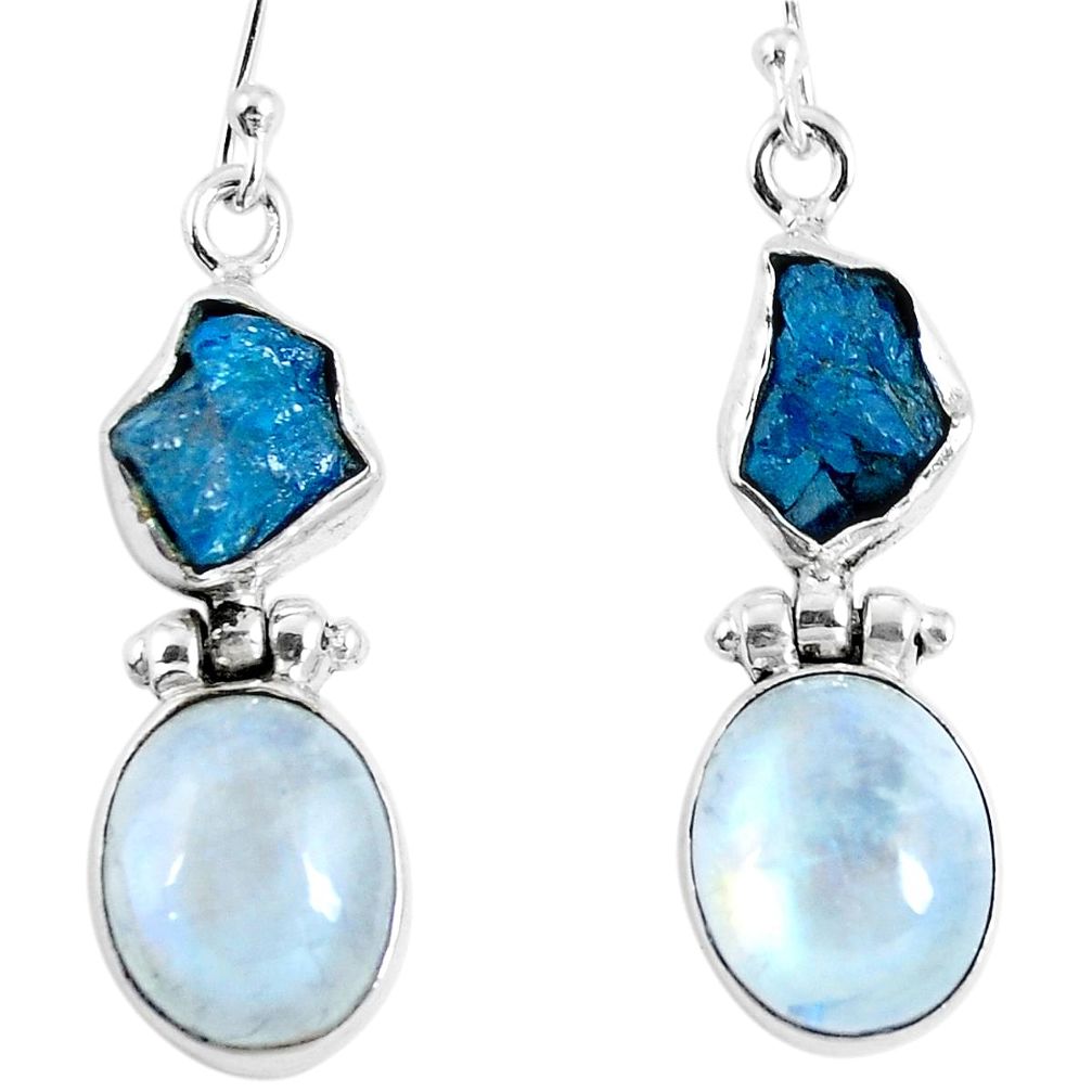 17.69cts natural rainbow moonstone 925 silver dangle earrings d30313