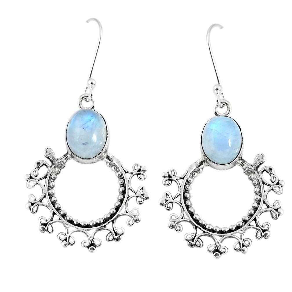 8.44cts natural rainbow moonstone 925 sterling silver dangle earrings d30317