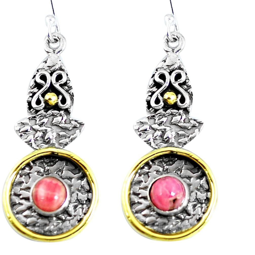 Pink rhodochrosite inca rose (argentina) 925 silver 14k gold earrings d30335
