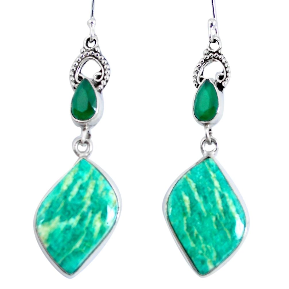 Natural green amazonite (hope stone) 925 silver dangle earrings d30339