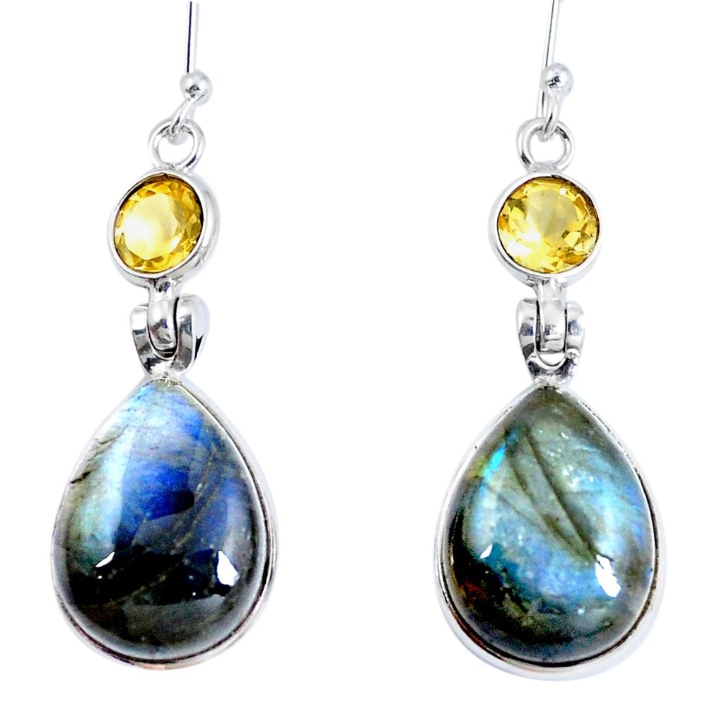 925 silver natural blue labradorite yellow citrine dangle earrings d30340