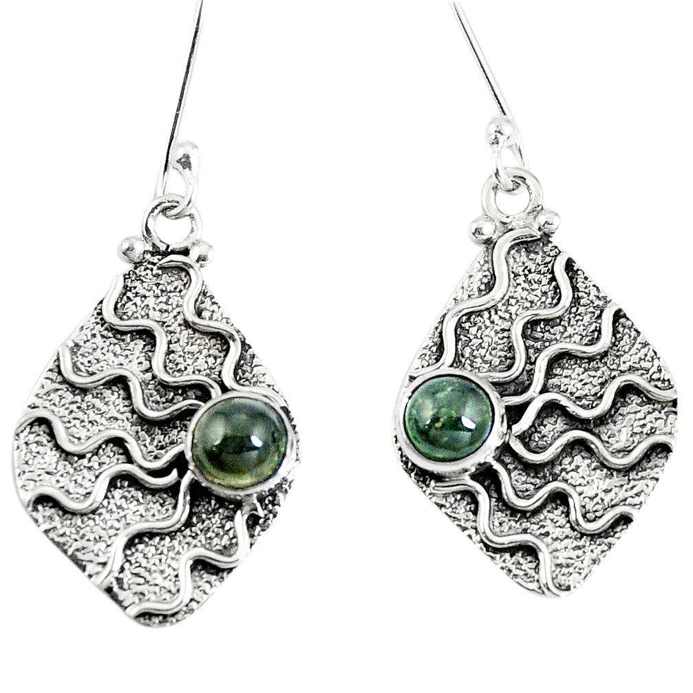 Natural green tourmaline 925 sterling silver dangle earrings d30349