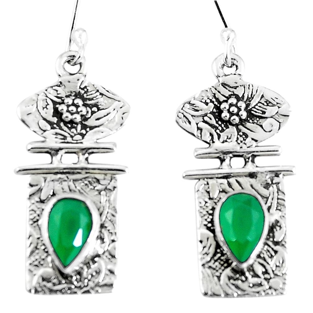 Natural green chalcedony 925 sterling silver dangle earrings d30352