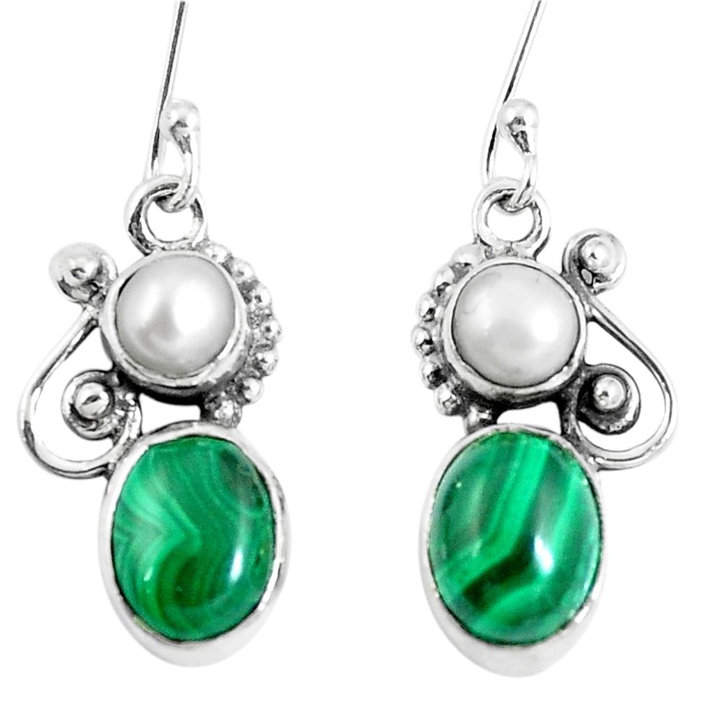 Natural green malachite (pilot's stone) 925 silver dangle earrings d30354
