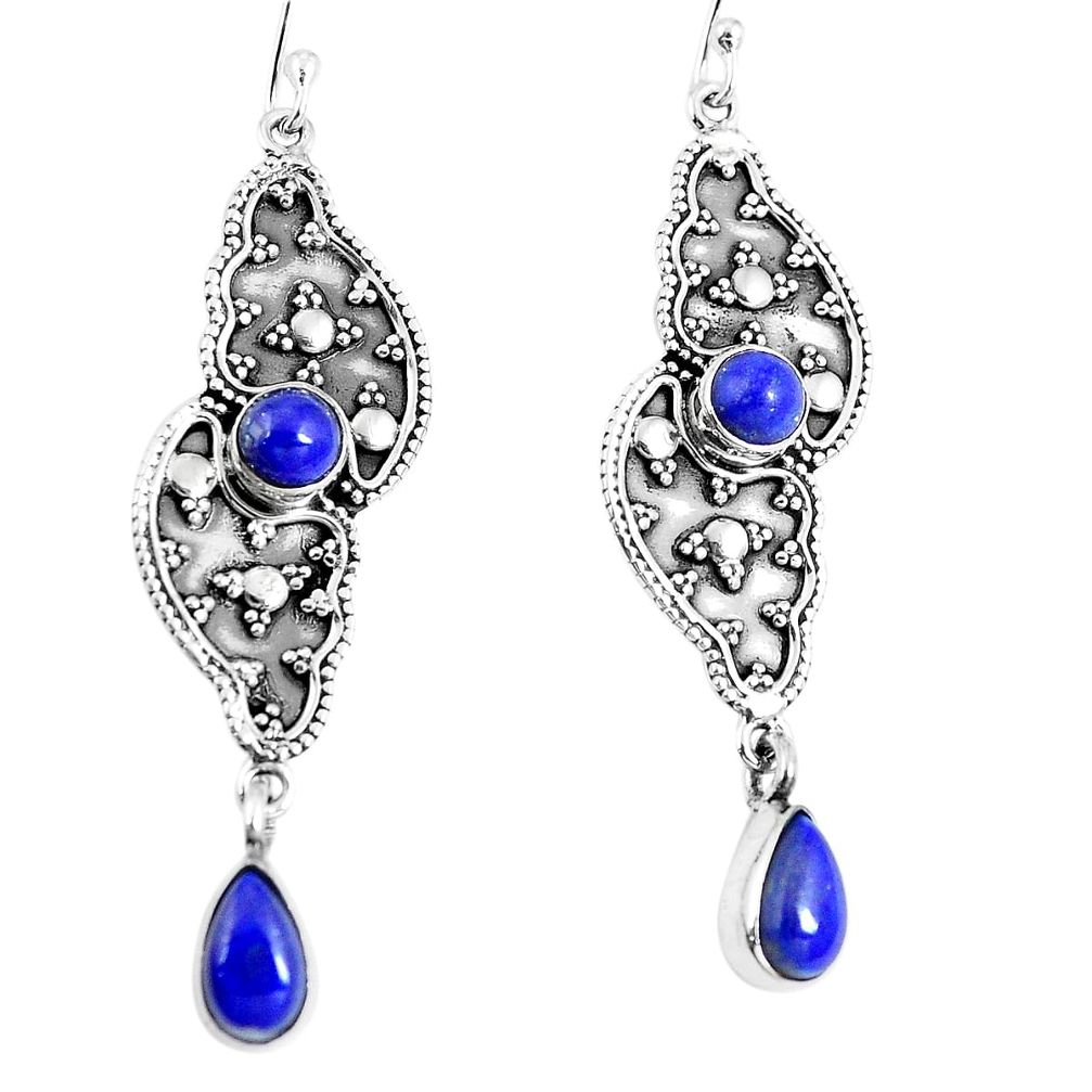 Natural blue lapis lazuli 925 sterling silver dangle earrings jewelry d30358