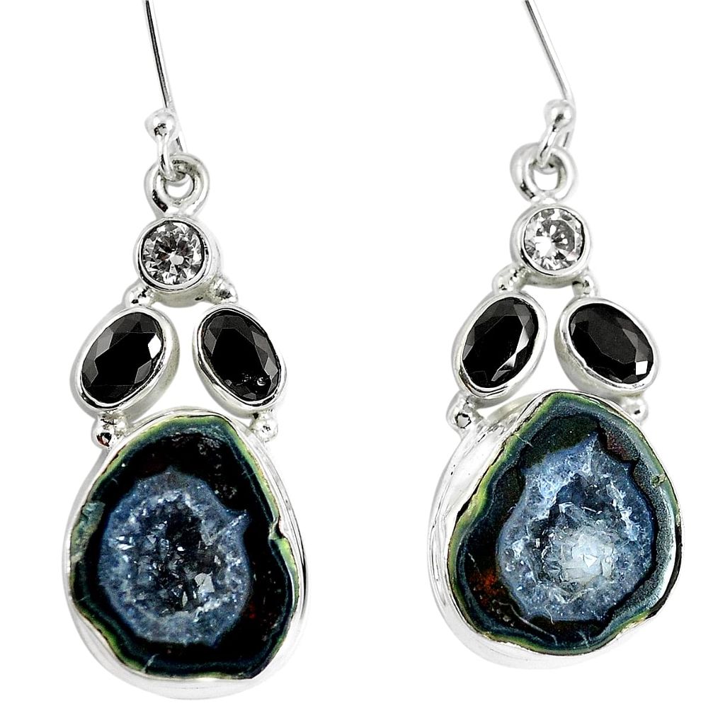 Natural brown geode druzy onyx 925 silver dangle earrings d30810