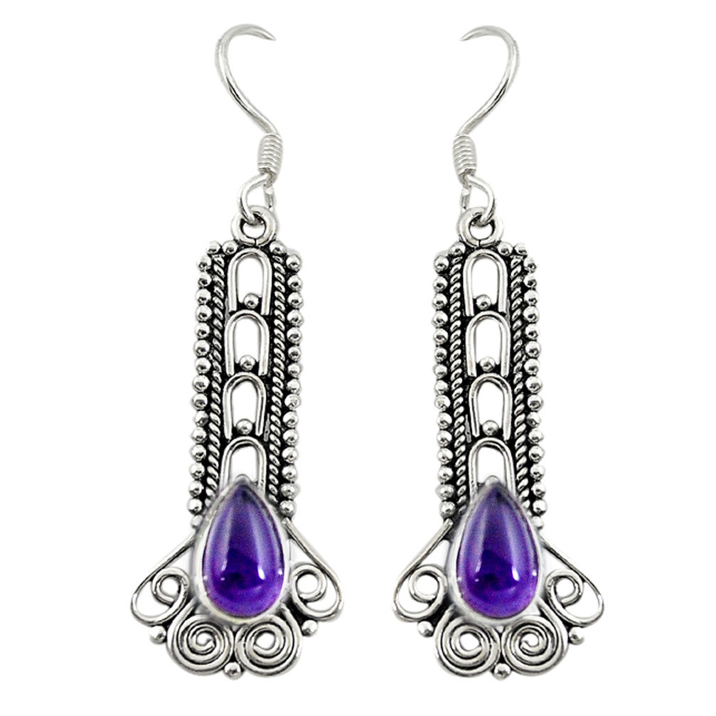 Natural purple amethyst 925 sterling silver dangle earrings d30884