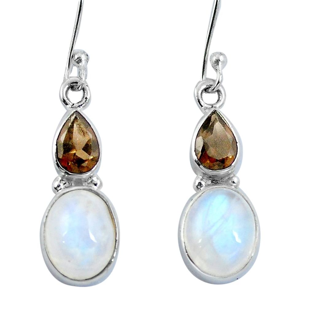 Natural rainbow moonstone smoky topaz 925 silver dangle earrings d30886