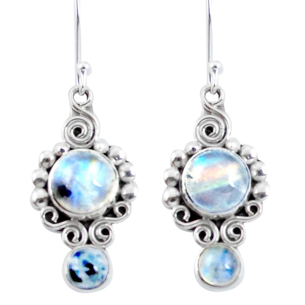 Natural rainbow moonstone 925 sterling silver dangle earrings d30889