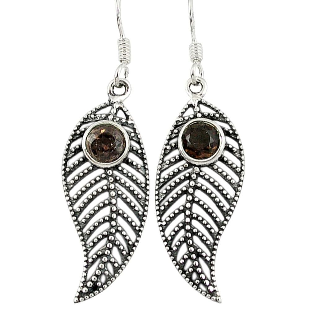 Brown smoky topaz 925 sterling silver dangle earrings jewelry d3089