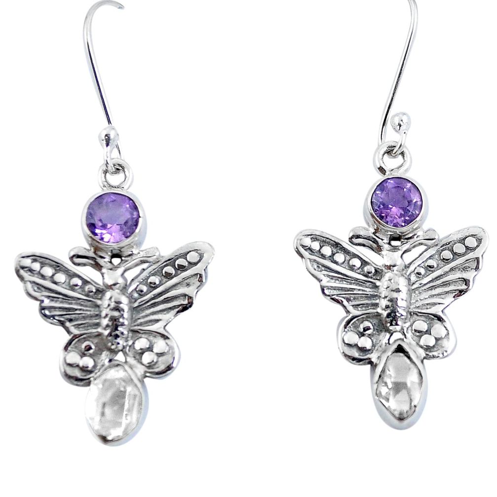 Natural white herkimer diamond 925 silver butterfly earrings d30892